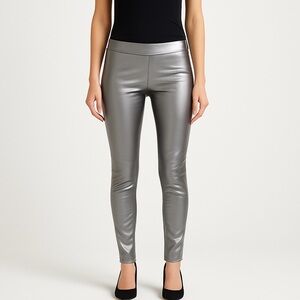 Sarah Pacini silver leggings pants metallic distressed ripped pattern size 01